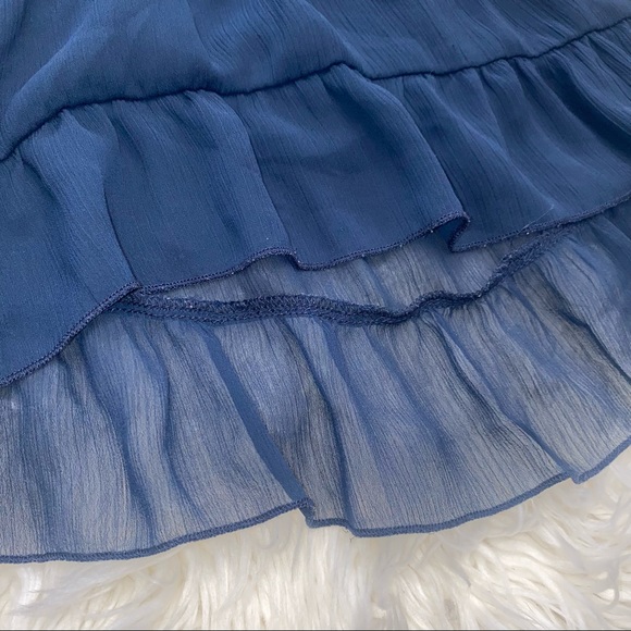 Abercrombie & Fitch | Sheer Peplum Tank Top Ruffle Eyelet Blouse Navy Blue - Picture 8 of 14